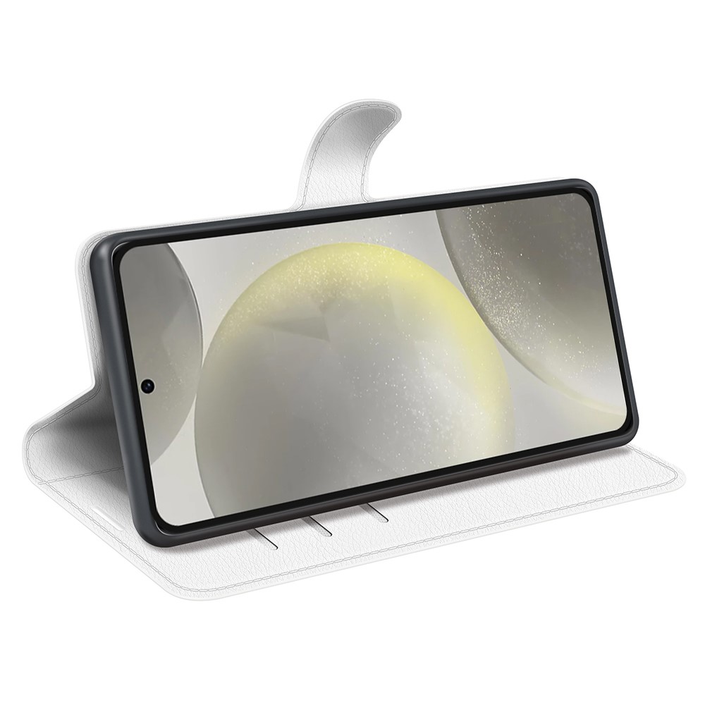  Samsung Galaxy S24 FE Fodral Litchi Läder Textur Vit