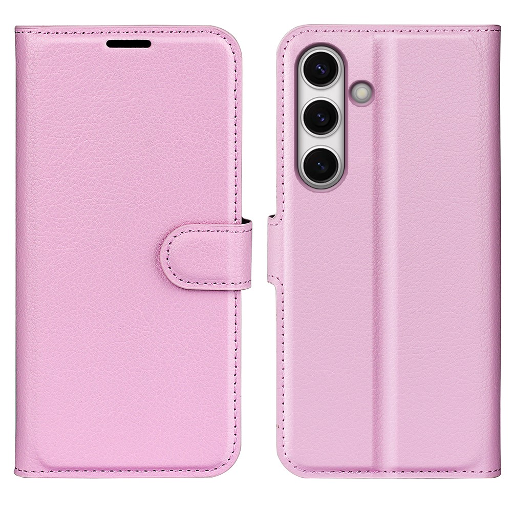  Samsung Galaxy S24 FE Fodral Litchi Läder Textur Ljus Rosa