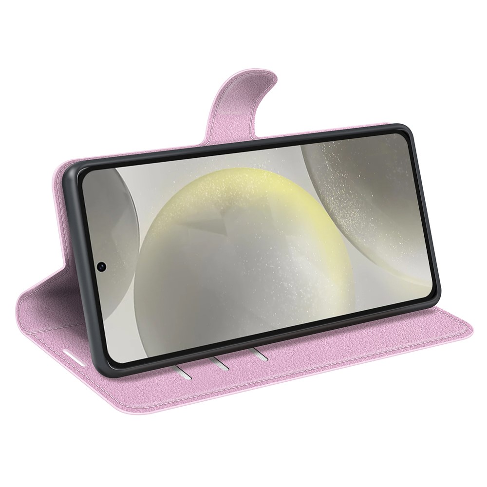  Samsung Galaxy S24 FE Fodral Litchi Läder Textur Ljus Rosa