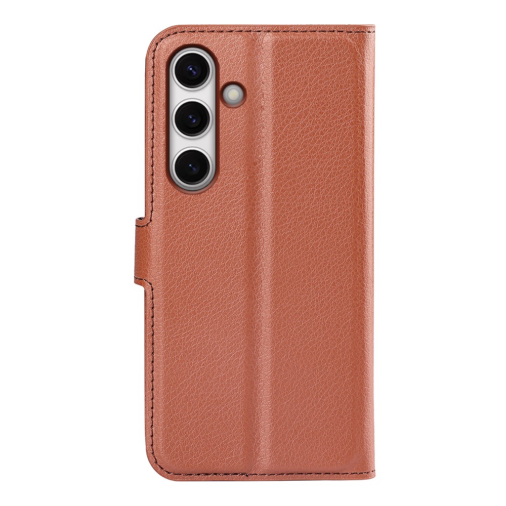  Samsung Galaxy S24 FE Fodral Litchi Läder Textur Brun