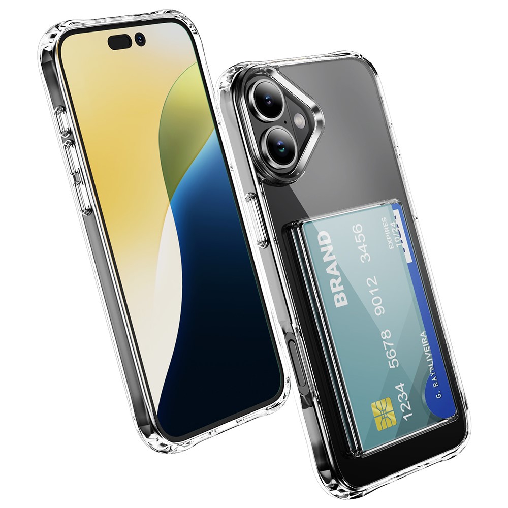  iPhone 16 Skal Med Kortfack Shockproof TPU Transparent