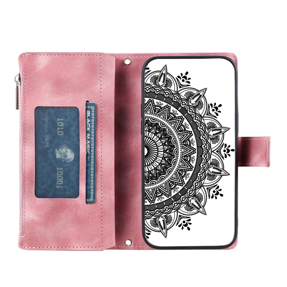  Google Pixel 9/9 Pro Fodral Mandala Blomma Läder Rosa