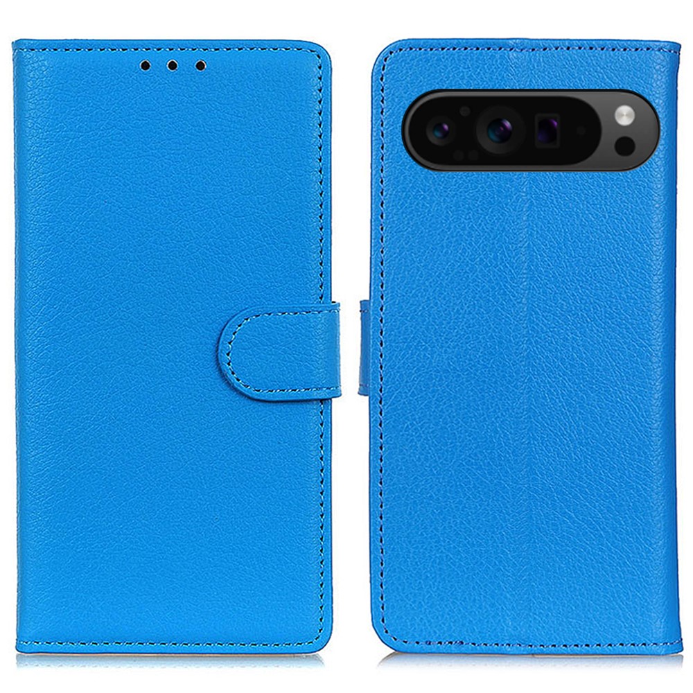  Google Pixel 10/10 Pro/9/9 Pro Fodral Litchi Läder Blå