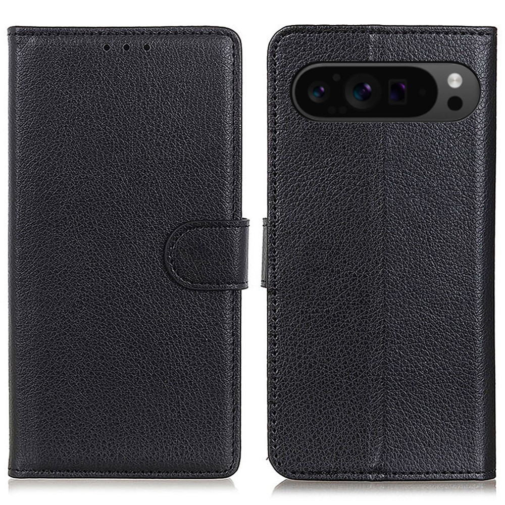  Google Pixel 10/10 Pro/9/9 Pro Fodral Litchi Läder Svart