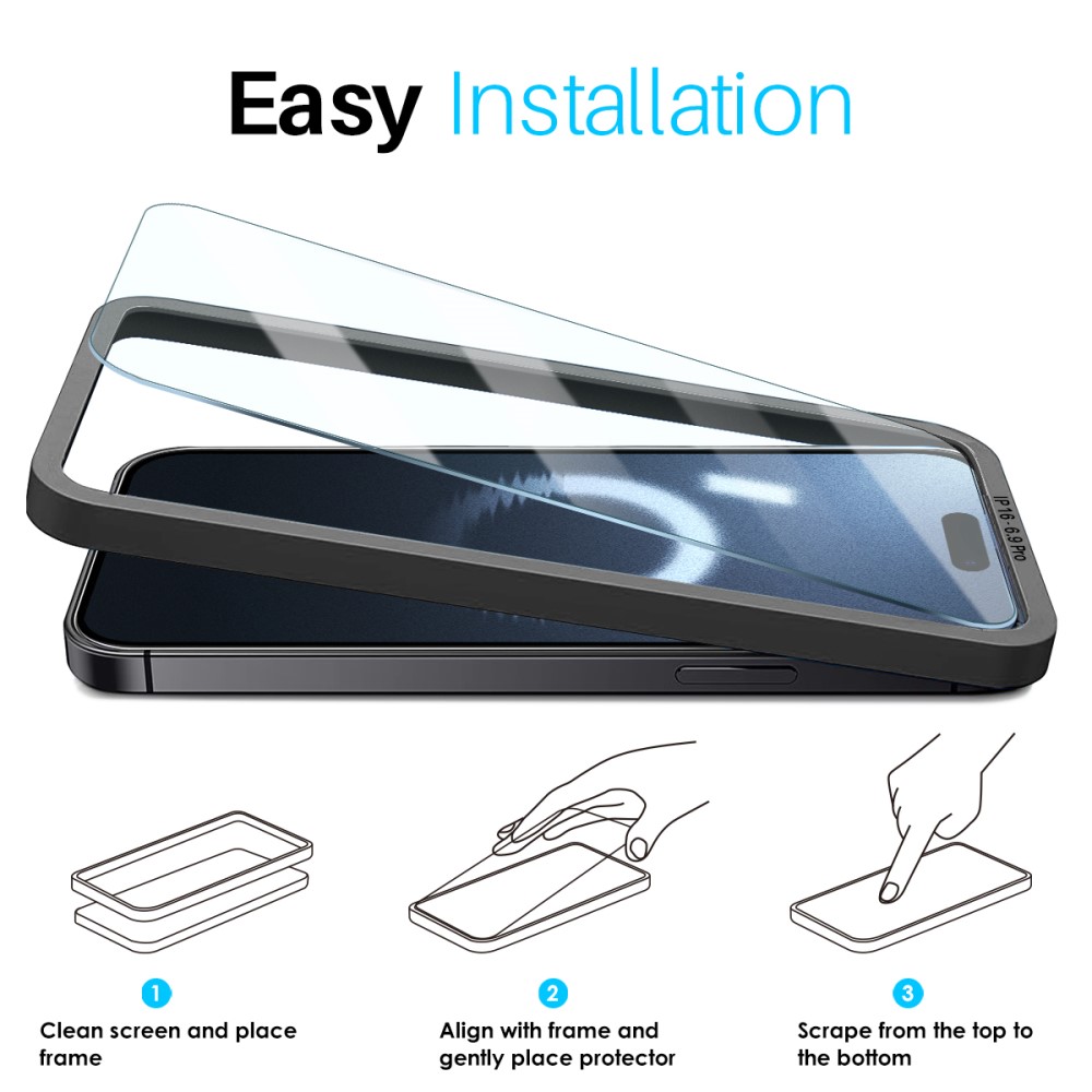 NORTHJO NORTHJO iPhone 16 Pro Max Skärmskydd Härdat Glas 2-PACK inkl. Ram