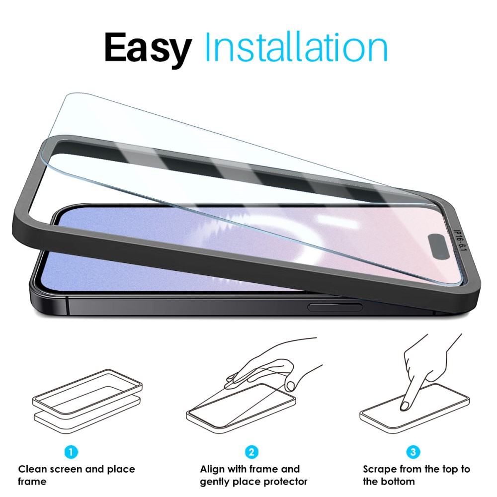 NORTHJO NORTHJO iPhone 16 Skärmskydd Härdat Glas 2-PACK inkl. Ram