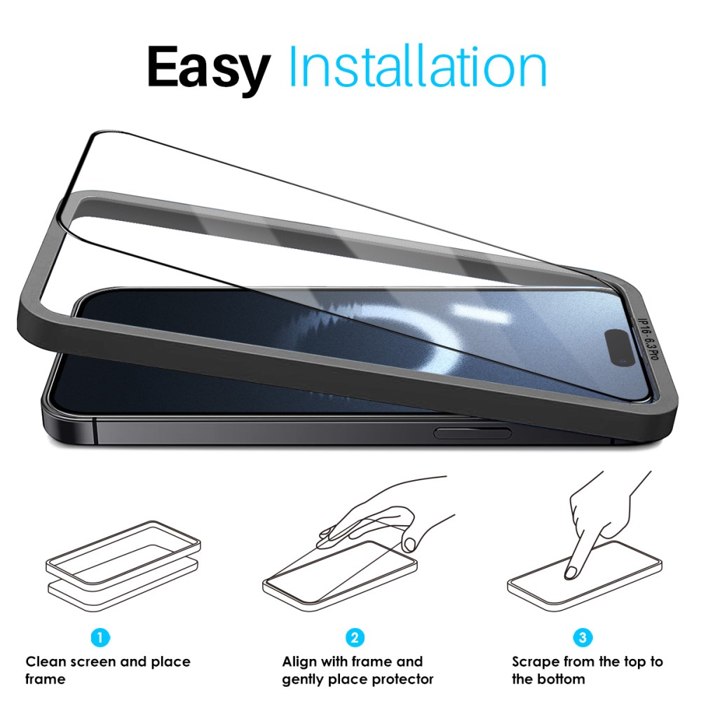 NORTHJO NORTHJO iPhone 16 Pro Skärmskydd Heltäckande 2-PACK inkl. Ram