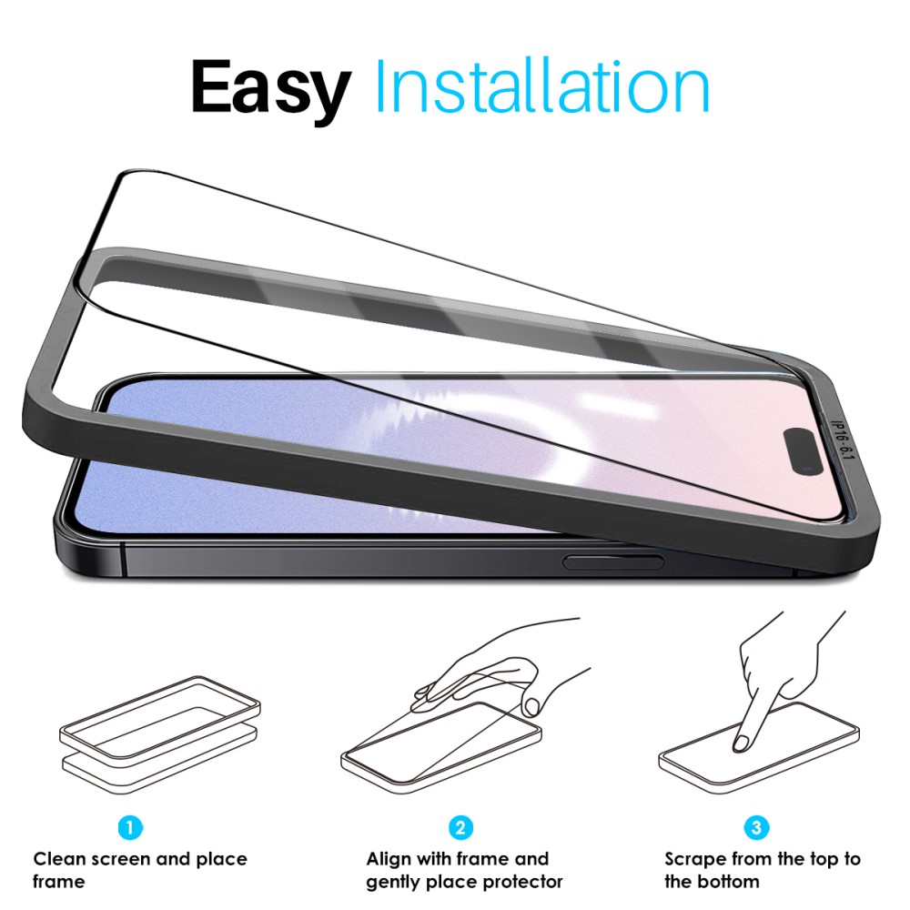 NORTHJO NORTHJO iPhone 16 Skärmskydd Heltäckande 2-PACK inkl. Ram