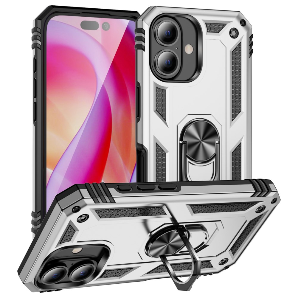 iPhone 16 Skal Shockproof Hybrid Ring Silver