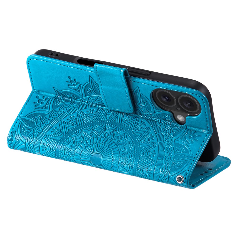  iPhone 16 Fodral Mandala Läder Blå