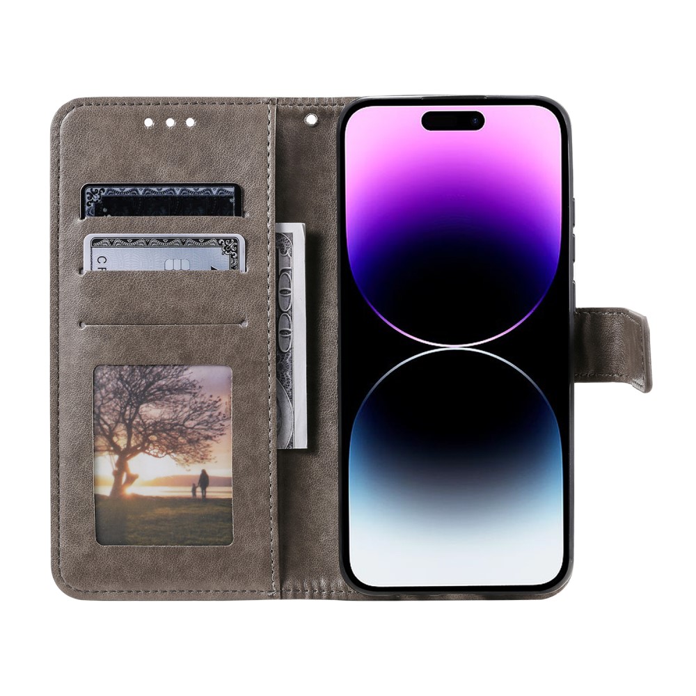  iPhone 16 Fodral Mandala Läder Grå