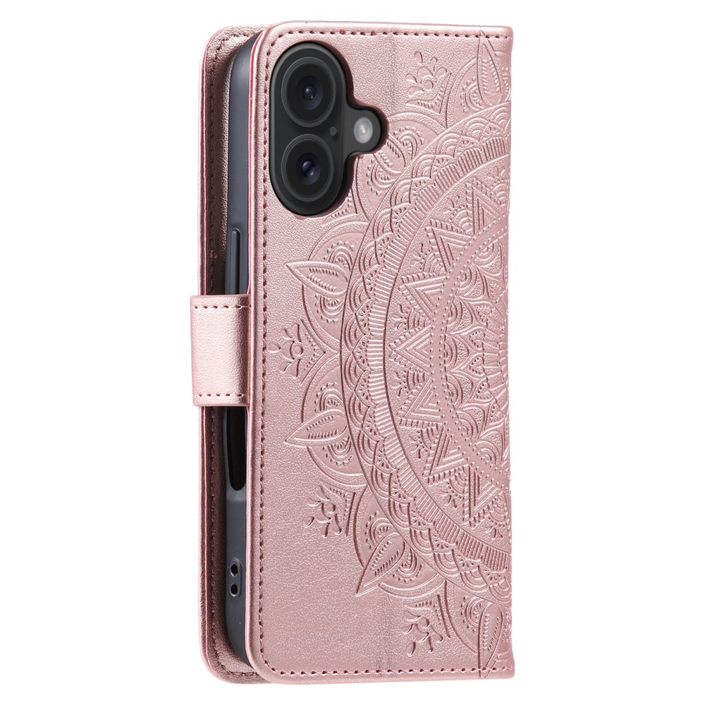  iPhone 16 Fodral Mandala Läder Roséguld