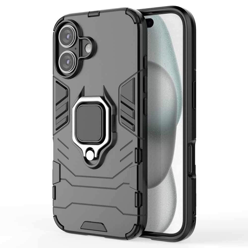  iPhone 16 Skal Hybrid Ring Armor Svart