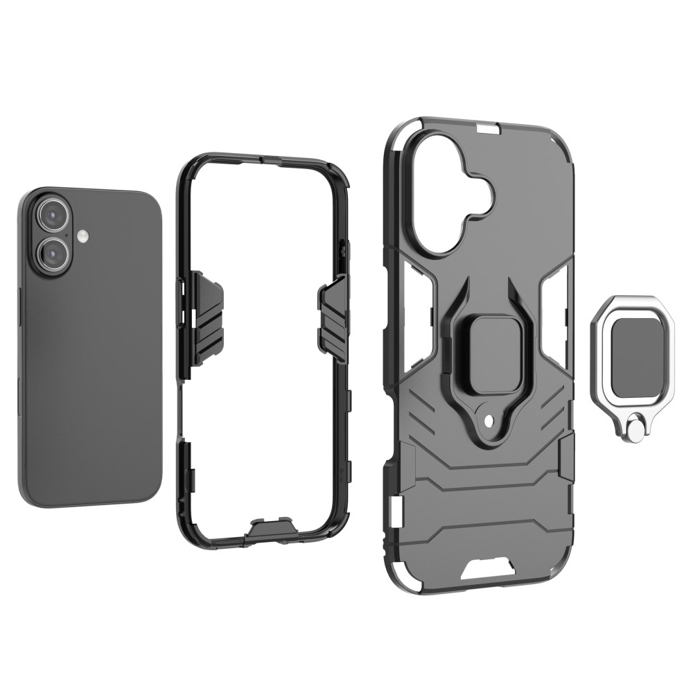  iPhone 16 Skal Hybrid Ring Armor Svart