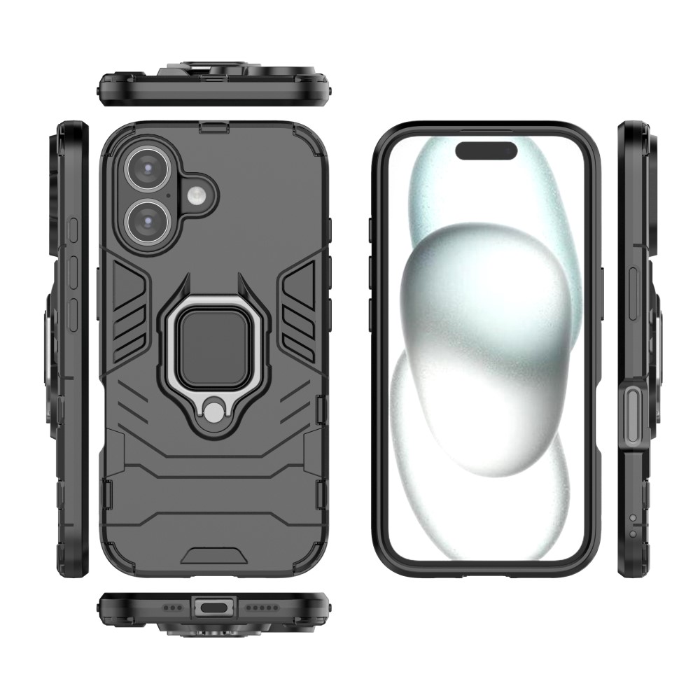  iPhone 16 Skal Hybrid Ring Armor Svart