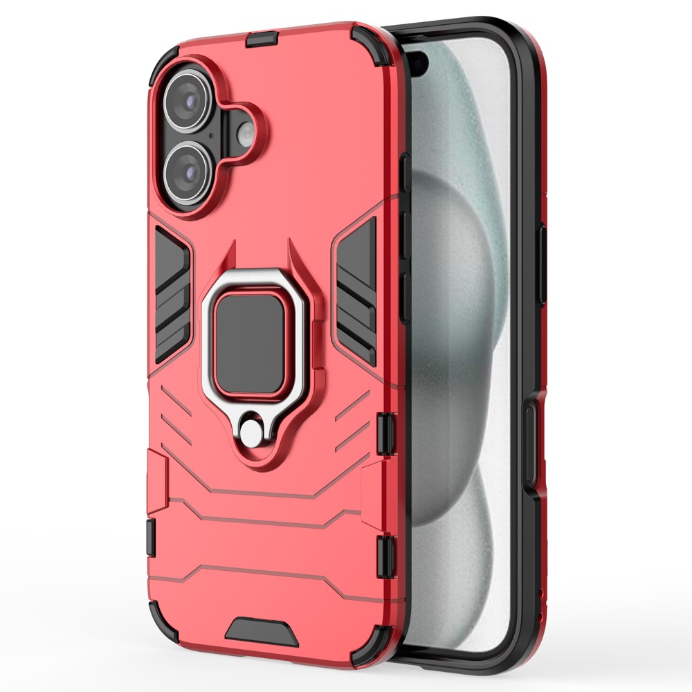 iPhone 16 Skal Hybrid Ring Armor Röd