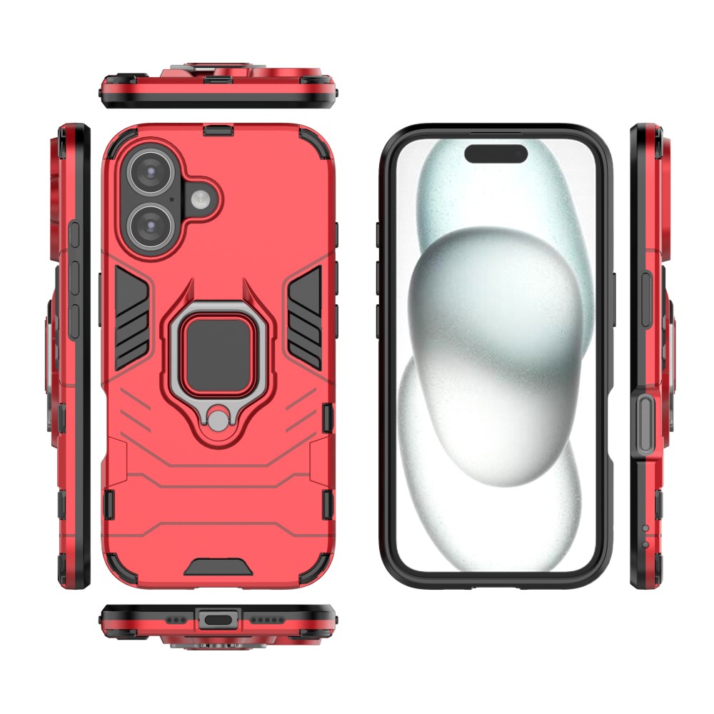  iPhone 16 Skal Hybrid Ring Armor Röd