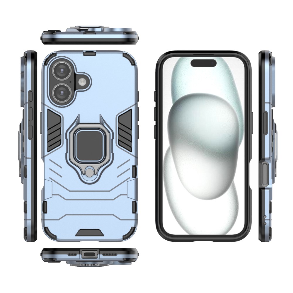  iPhone 16 Skal Hybrid Ring Armor Blå