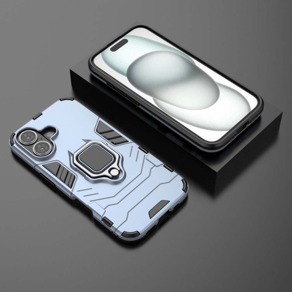  iPhone 16 Skal Hybrid Ring Armor Blå