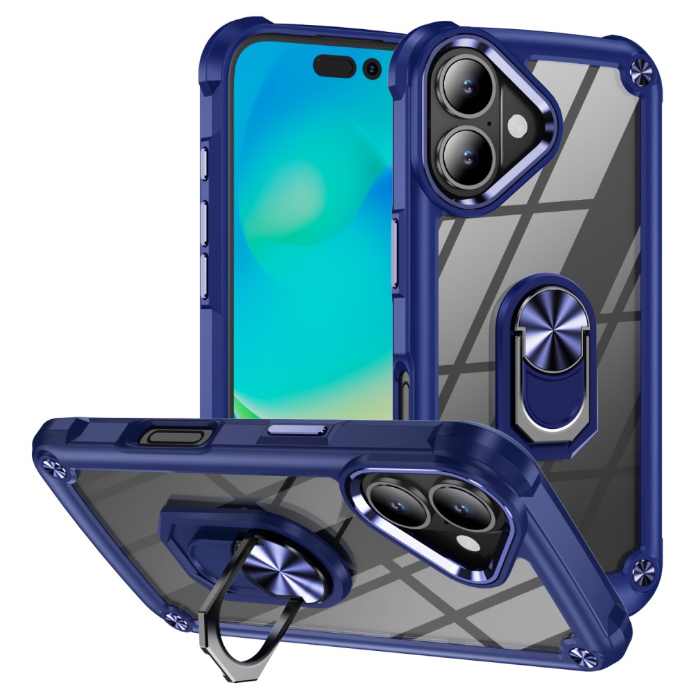  iPhone 16 Skal Shockproof Ring Hybrid Blå