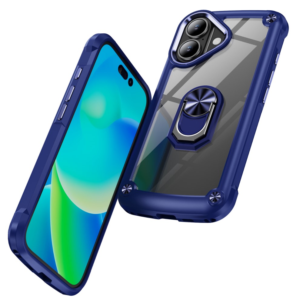  iPhone 16 Skal Shockproof Ring Hybrid Blå