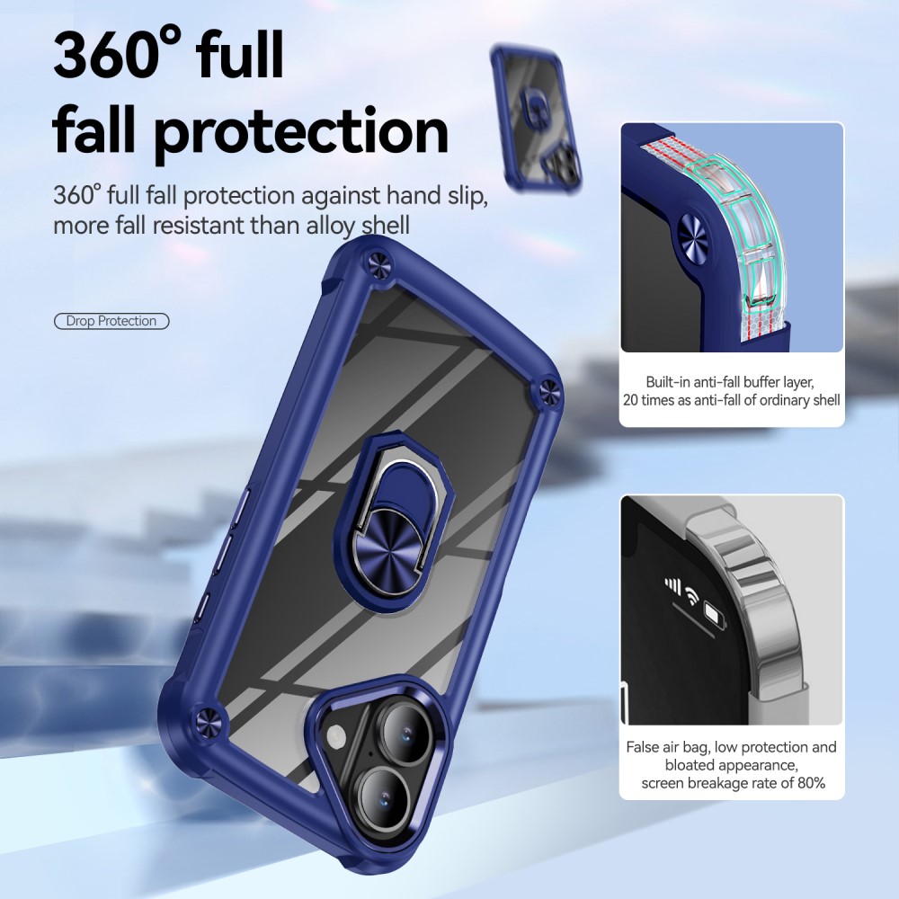  iPhone 16 Skal Shockproof Ring Hybrid Blå