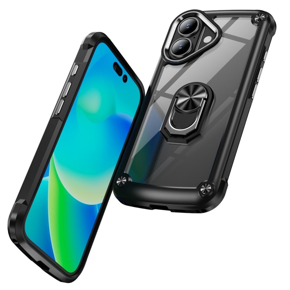  iPhone 16 Skal Shockproof Ring Hybrid Svart