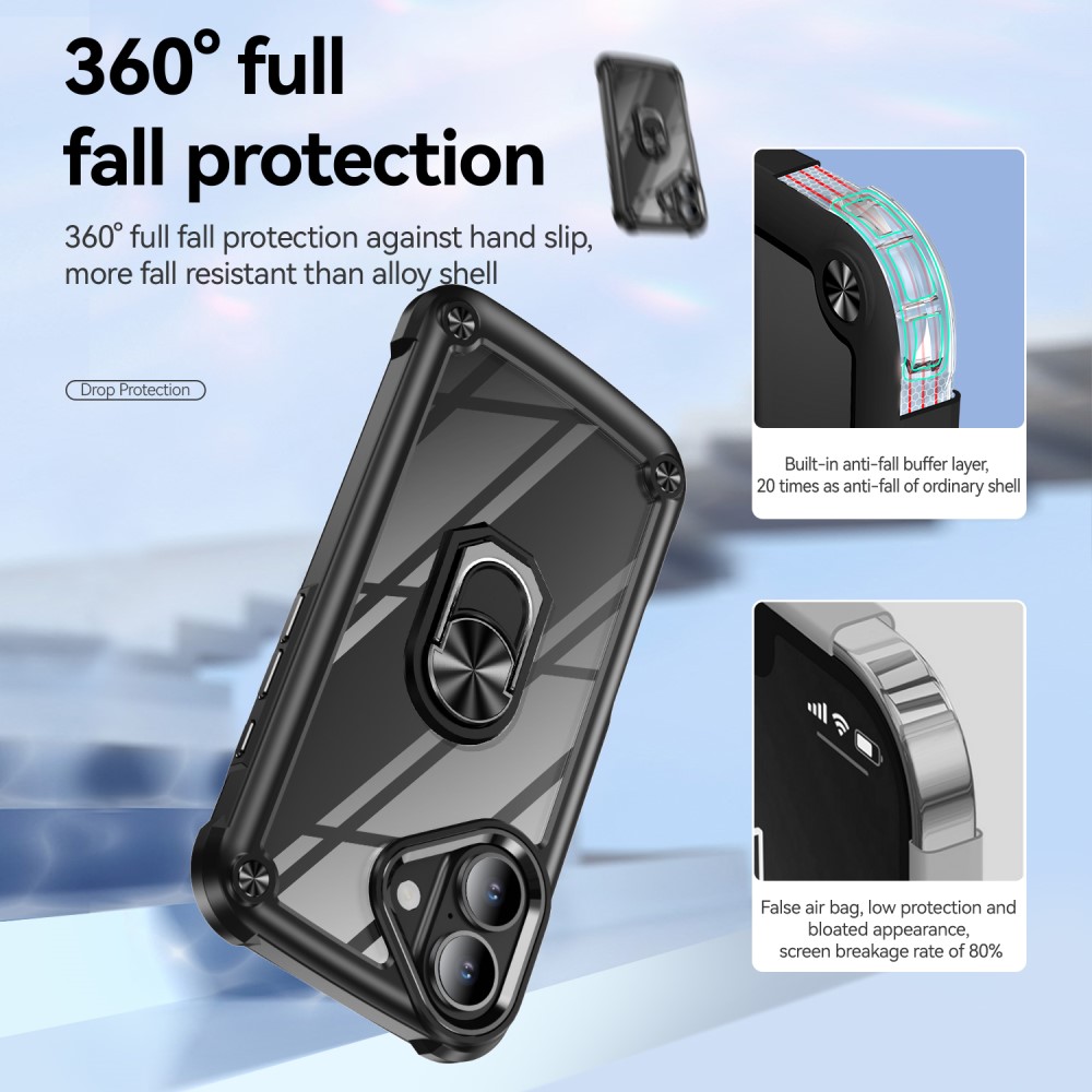  iPhone 16 Skal Shockproof Ring Hybrid Svart