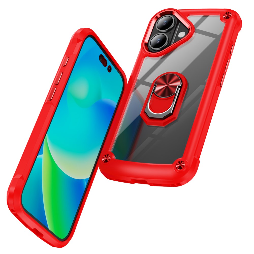  iPhone 16 Skal Shockproof Ring Hybrid Röd