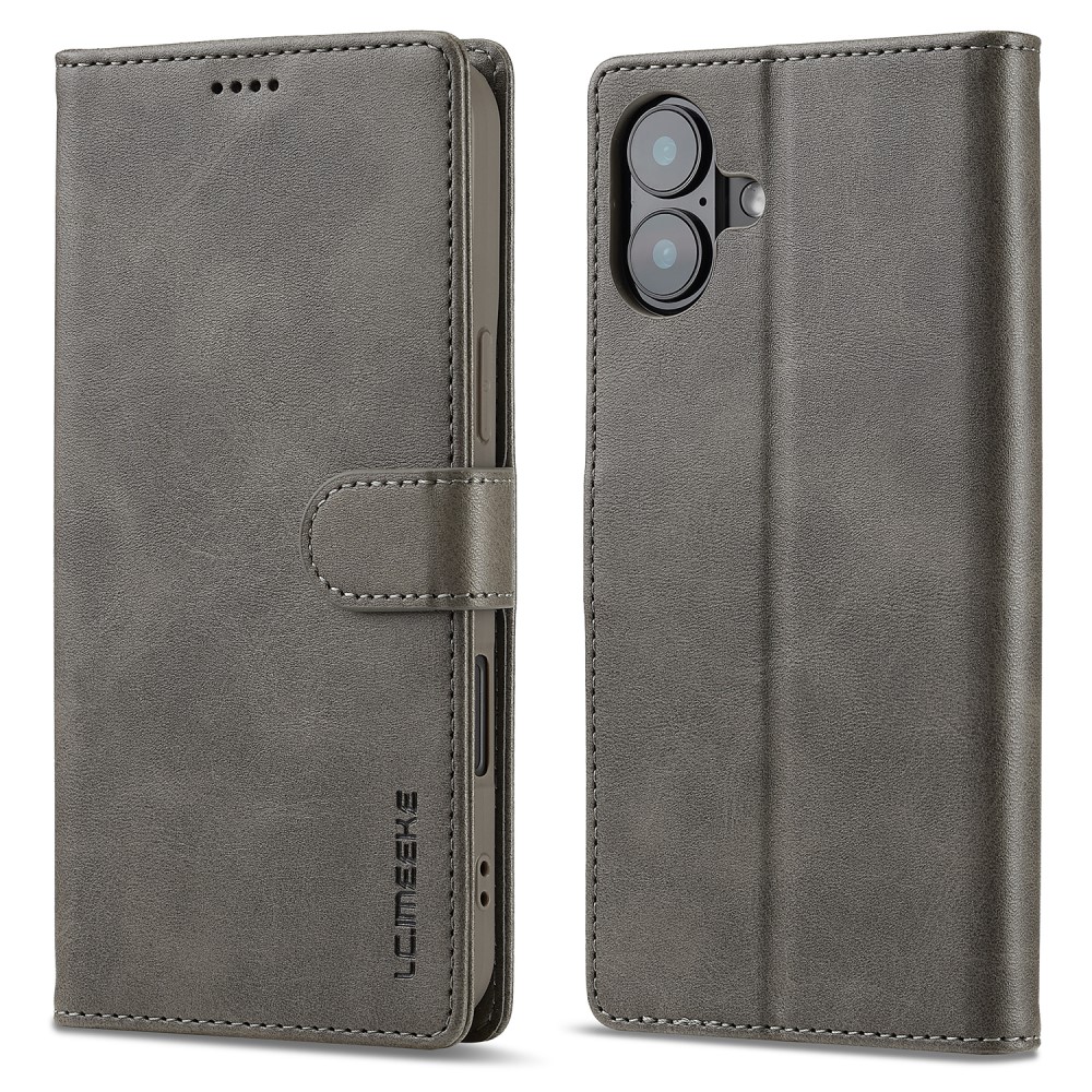 LC.IMEEKE LC.IMEEKE iPhone 16 Fodral Läder Grå