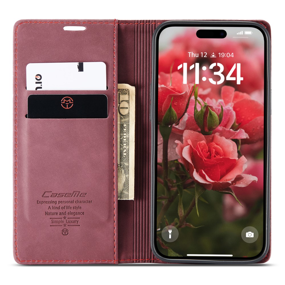 CASEME CASEME iPhone 16 Fodral Flip Läder Vinröd