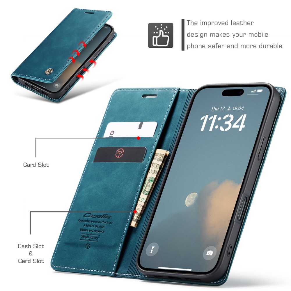 CASEME CASEME iPhone 16 Fodral Flip Läder Blå