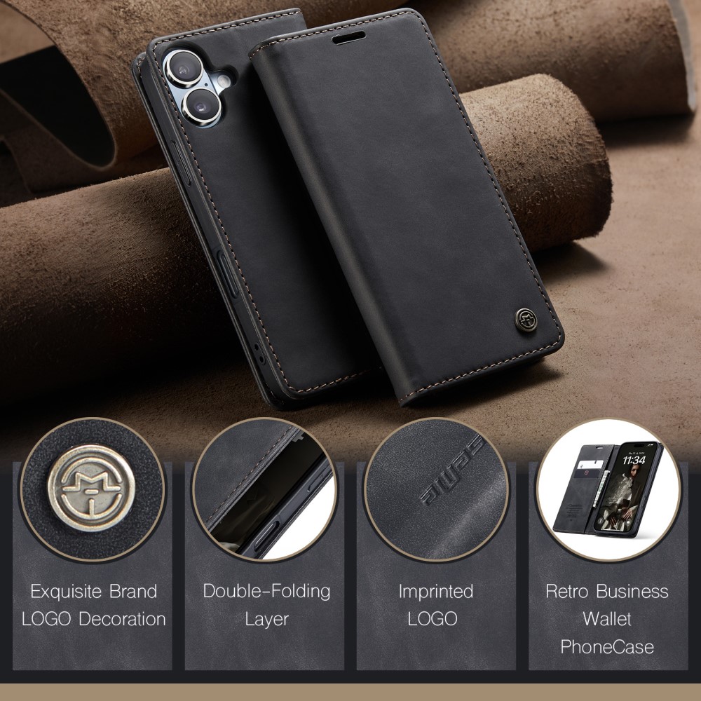 CASEME CASEME iPhone 16 Fodral Flip Läder Svart