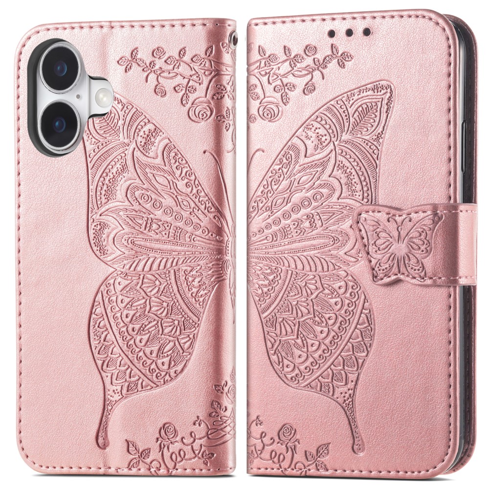  iPhone 16 Fodral Fjäril Tryck Roséguld
