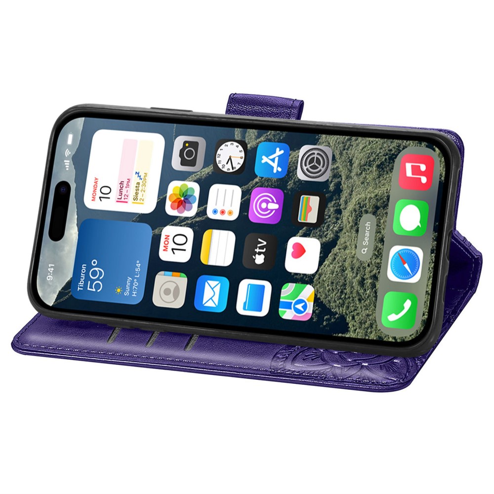  iPhone 16 Fodral Fjäril Tryck Mörk Lila