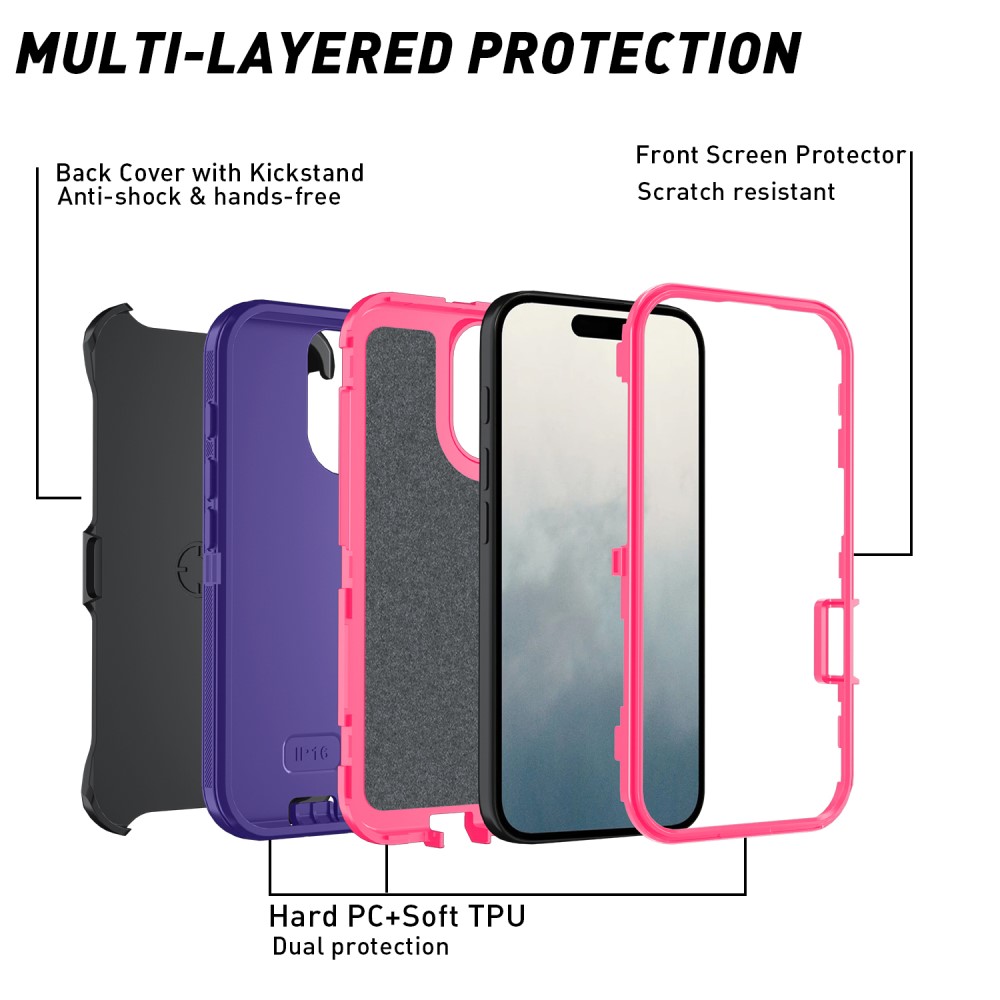  iPhone 16 Skal Extreme Shockproof Hybrid Lila