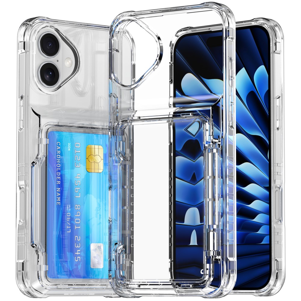  iPhone 16 Plus Skal Kickstand Med Korthållare Transparent