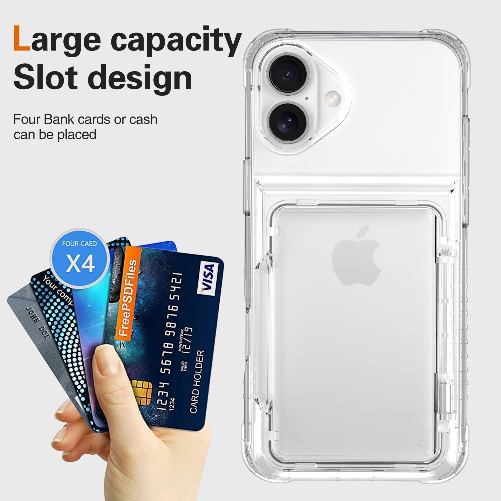  iPhone 16 Plus Skal Kickstand Med Korthållare Transparent