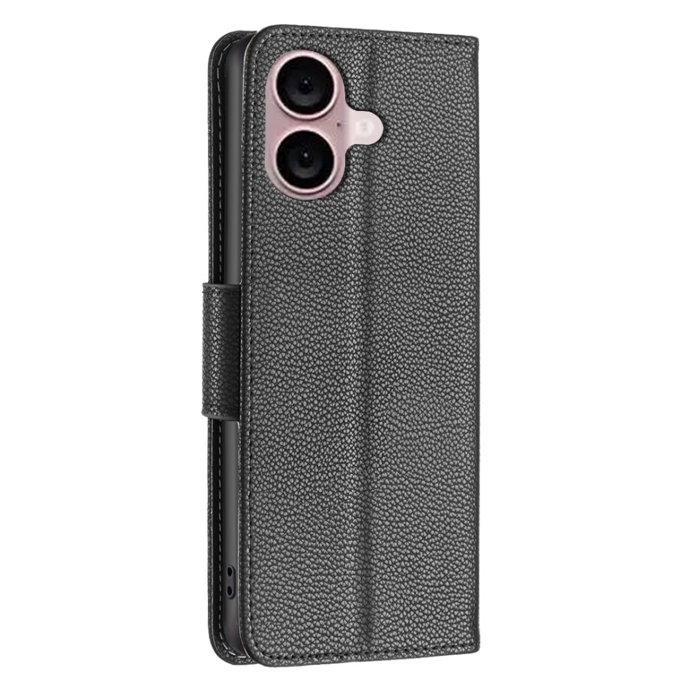  iPhone 16 Plus Fodral Litchi Shark Läder Svart
