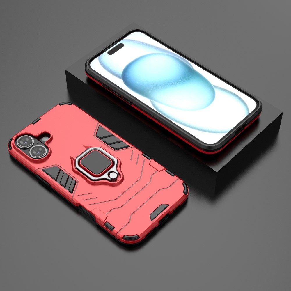  iPhone 16 Plus Skal Hybrid Armor Ring Röd