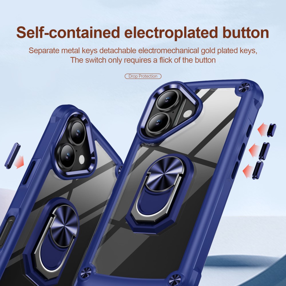  iPhone 16 Plus Skal Shockproof Ring Hybrid Blå