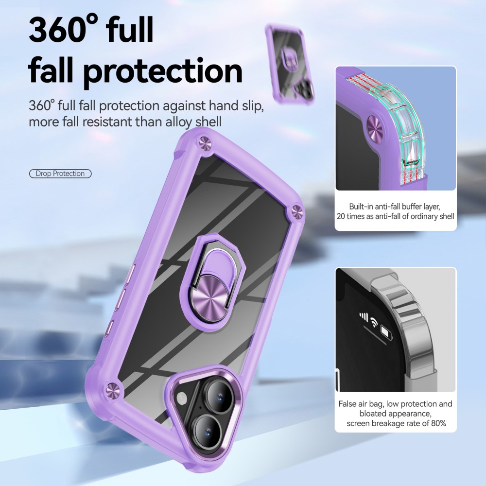  iPhone 16 Plus Skal Shockproof Ring Hybrid Lila