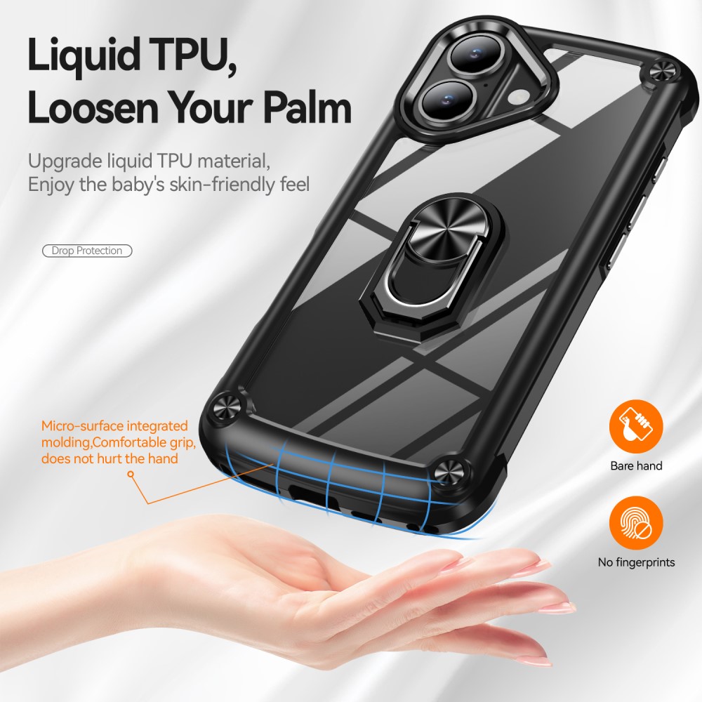  iPhone 16 Plus Skal Shockproof Ring Hybrid Svart