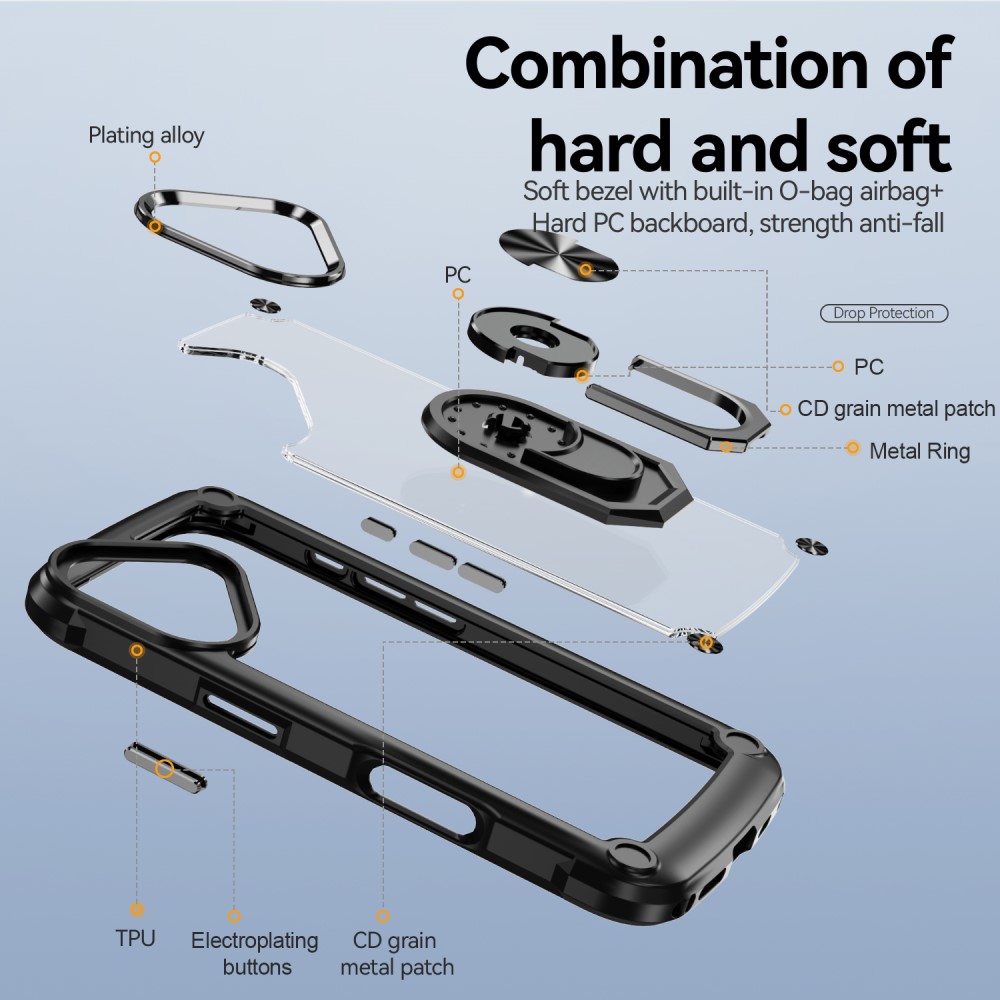  iPhone 16 Plus Skal Shockproof Ring Hybrid Svart