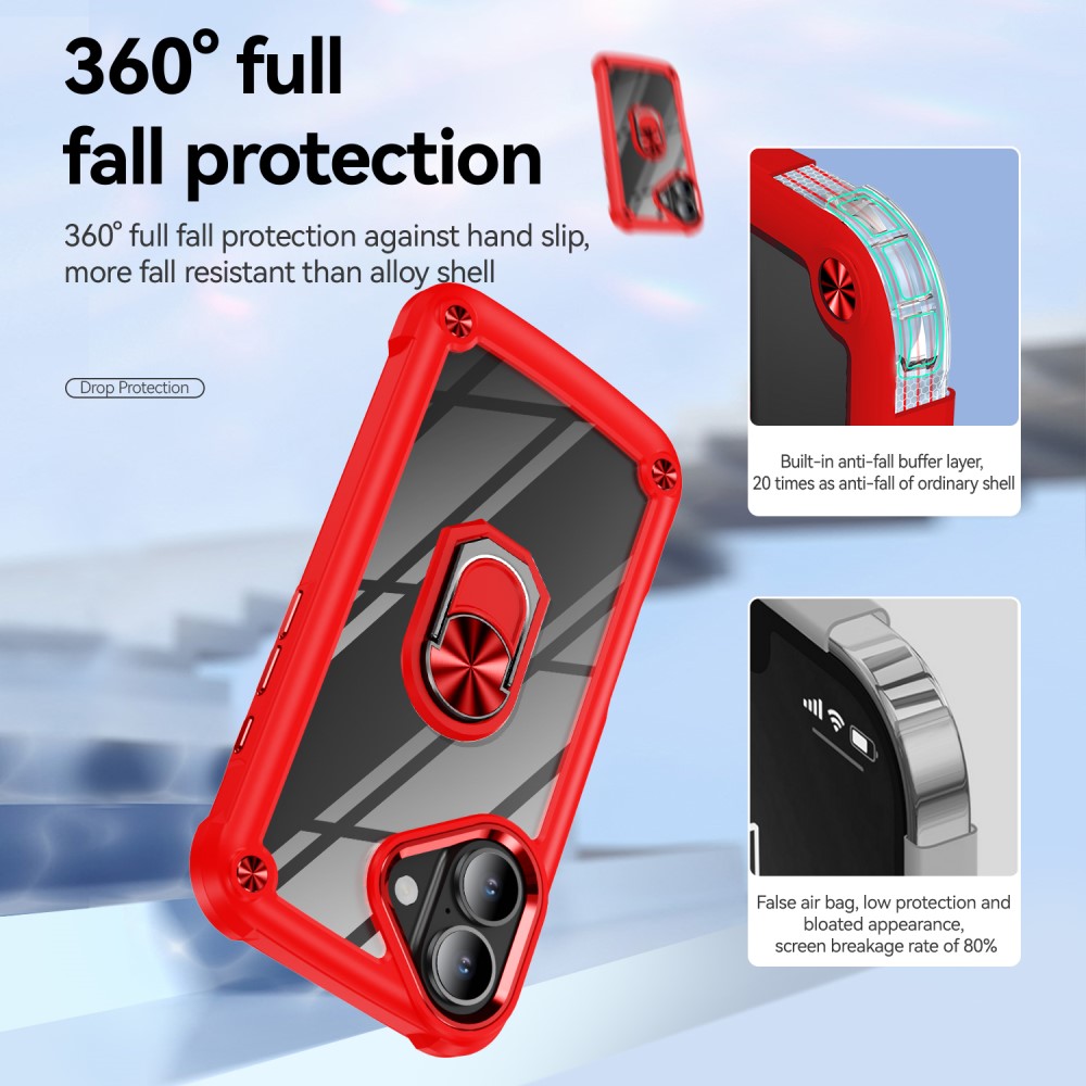  iPhone 16 Plus Skal Shockproof Ring Hybrid Röd