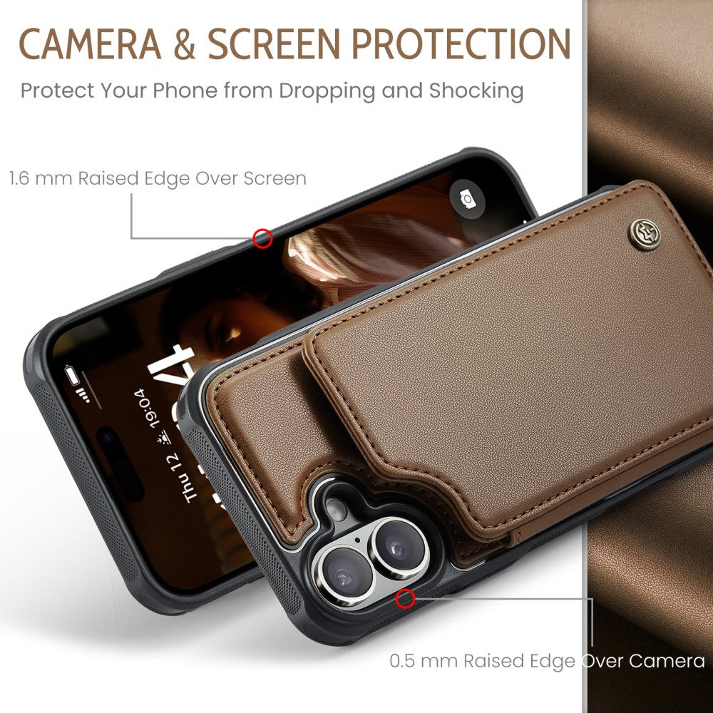 CASEME CASEME iPhone 16 Plus Skal RFID Kickstand Plånbok Brun