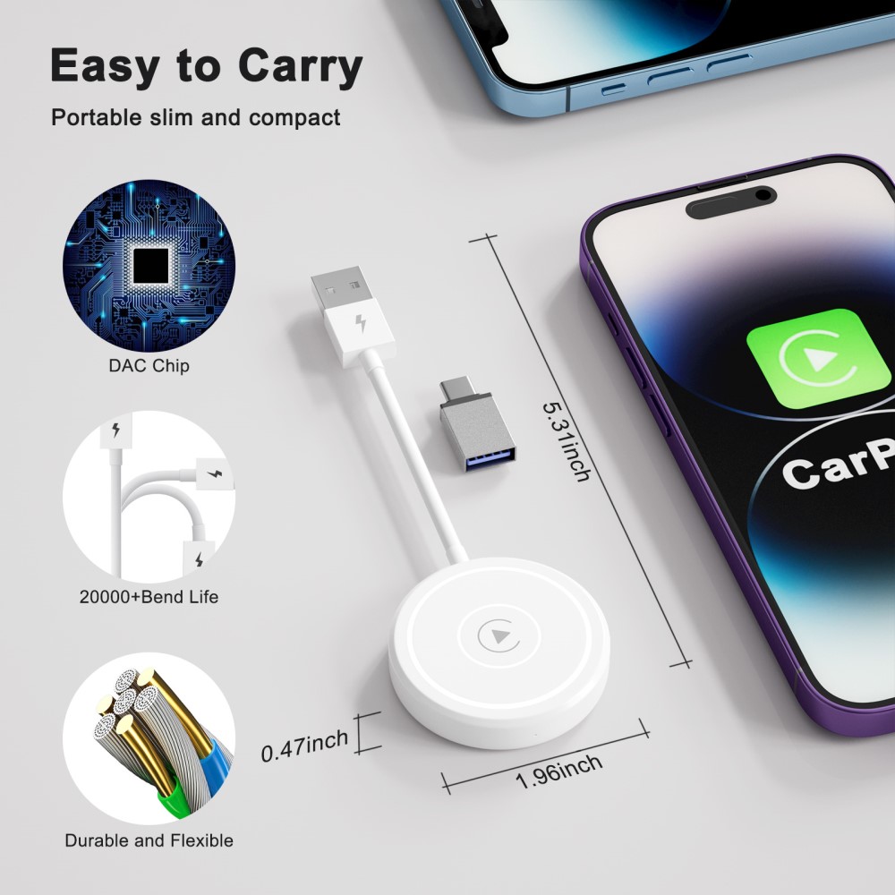  Trådlös CarPlay Adapter För Trådbundna CarPlay Bilar Vit