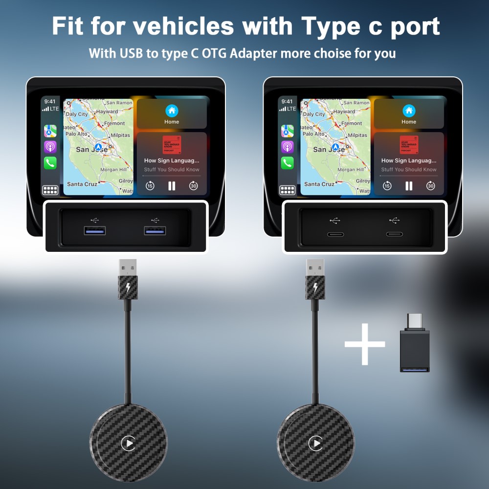  Trådlös CarPlay Adapter För Trådbundna CarPlay Bilar Svart