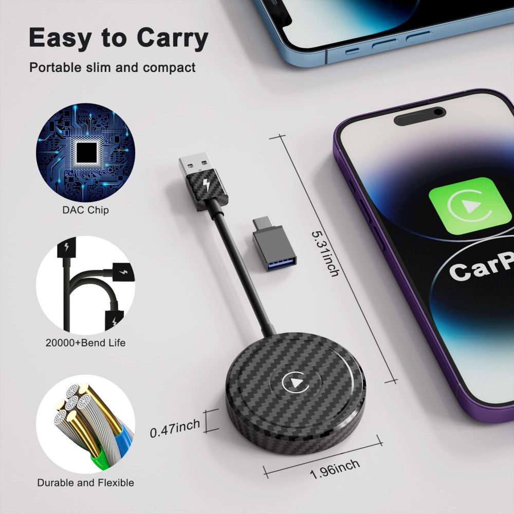  Trådlös CarPlay Adapter För Trådbundna CarPlay Bilar Svart