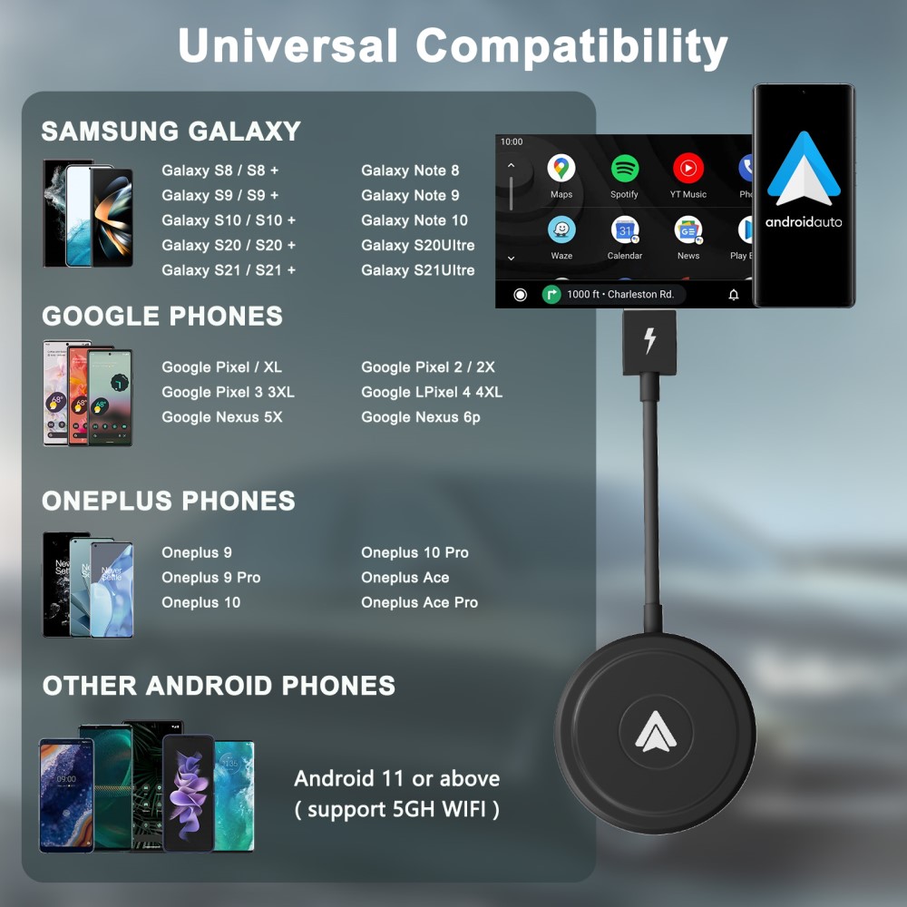  Trådlös Bluetooth Android Auto Adapter Svart